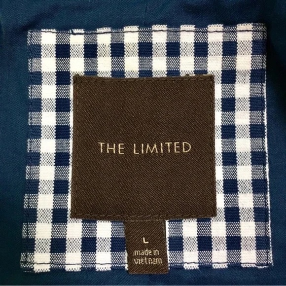 The Limited | Navy Gingham Check Seersucker Blazer Jacket, Large - Picture 6 of 7